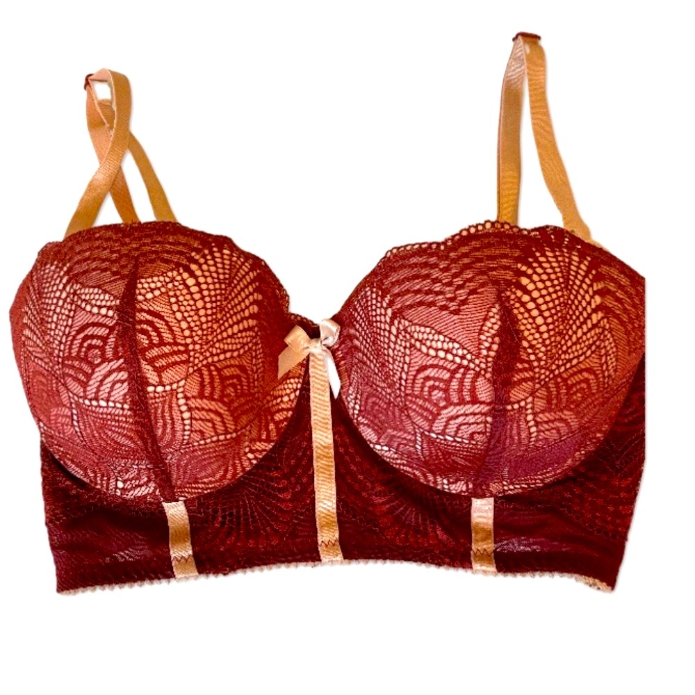 Lace Balconette Longline Bra in Burgundy